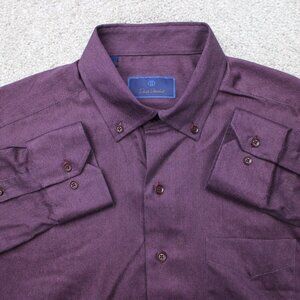 David Donahue Shirt Mens Large Purple 100% Cotton Long Sleeve Button Down